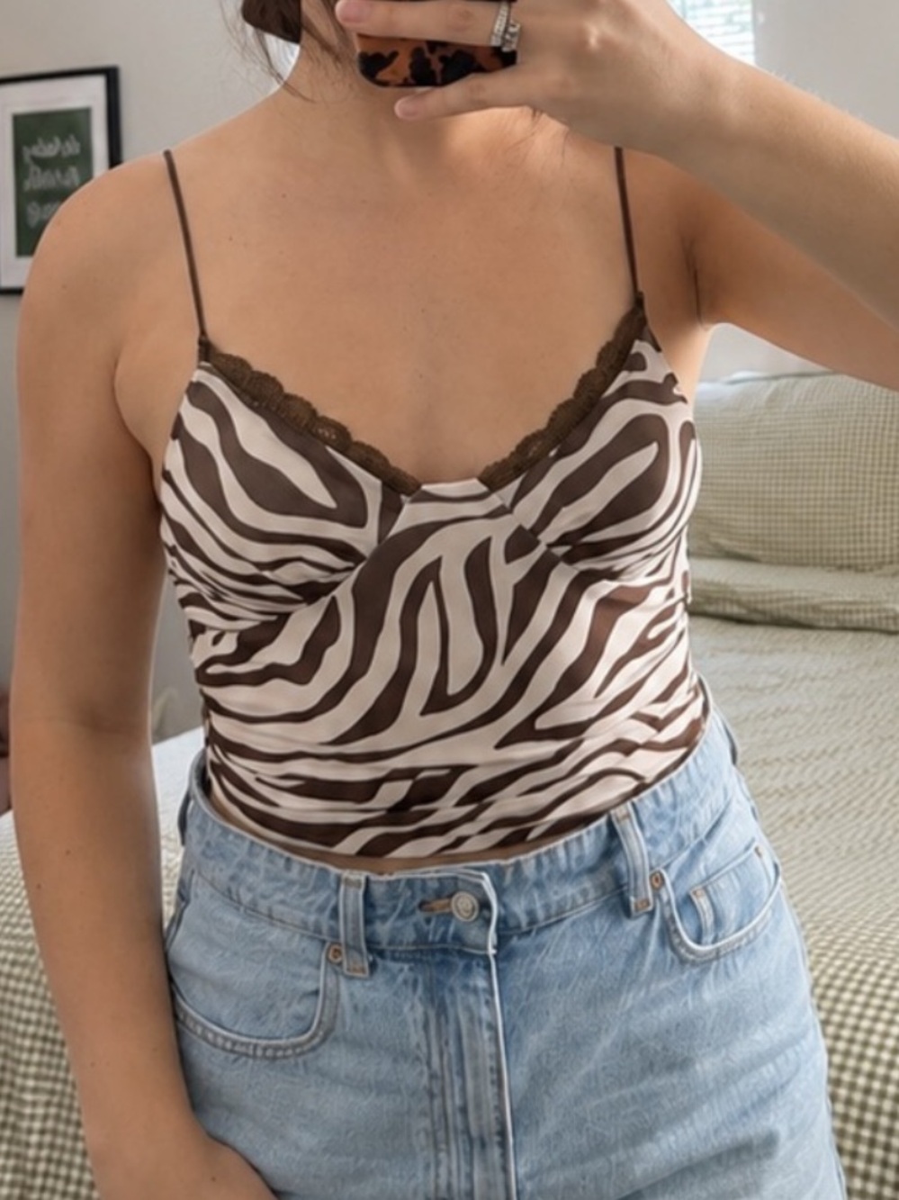 Princess Polly Zebra-Print Cami with Lace Trim - Brown & White - Picture 2 of 5